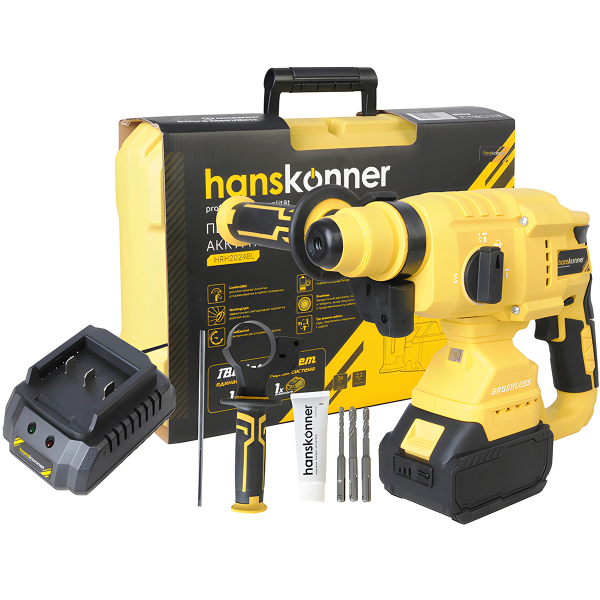 Перфоратор аккум б/щ Hanskonner HRH2024BL, 18В,1BatterySystem,2.2 Дж,3 реж,24мм,1x4.0Ач,ЗУ,кейс