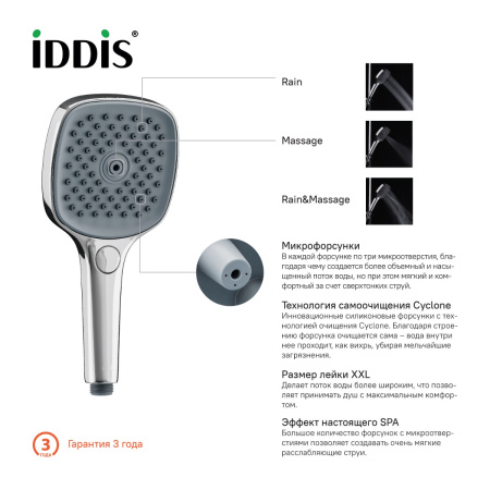 Лейка для душа  Iddis хром, Slide арт.SLI3F0Ci18