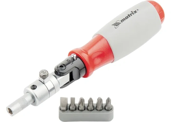 Отвертка реверсивная, поворотная головка, набор бит, CrV , 6 шт.//MATRIX