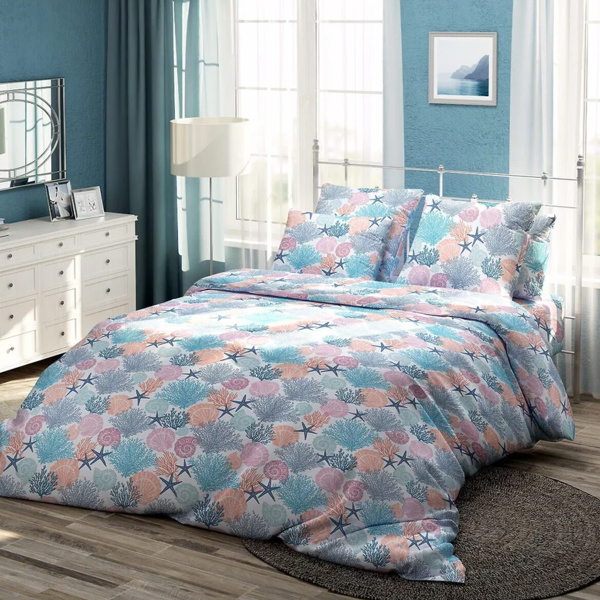 Комплект постельного белья Самойловский Текстиль Семейный нав. 50х70 см Кораллы