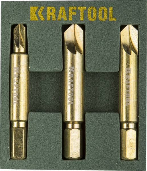 Набор экстракторов KRAFTOOL для выкручивания крепежа с износом граней шлица до 95%.PH1/PZ1,PH2/PZ2,P