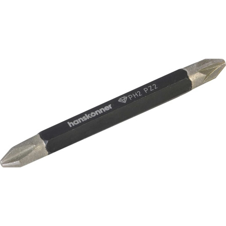 Биты Hanskonner HKPH2PZ2-65D-2, двустор., PH2xPZ2x65мм, сталь S2, Diamond, 2шт