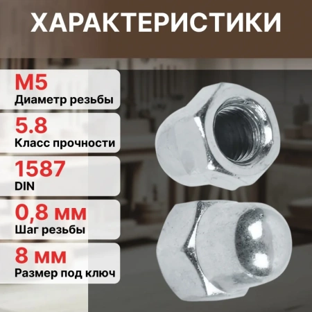 Гайка М5 колпачковая, цинк, DIN 1587 (25 шт в зип-локе) STARFIX