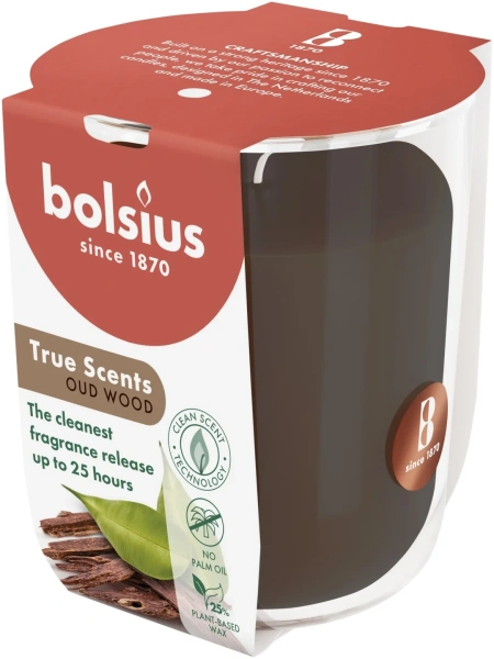 Аромасвеча в стакане Bolsius True Scents 8x7,3 см Oud Wood