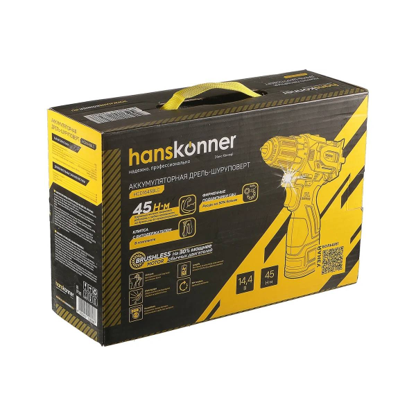 Дрель акк б/щ Hanskonner PLATINUM, HCD1645BLC, 14, 4В, 45Нм, 2х2.0Ач, 10мм, сумка-кейс