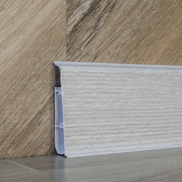 Плинтус напольный с кабель-каналами 85мм 2,2м "Деконика", 253 Ясень серый