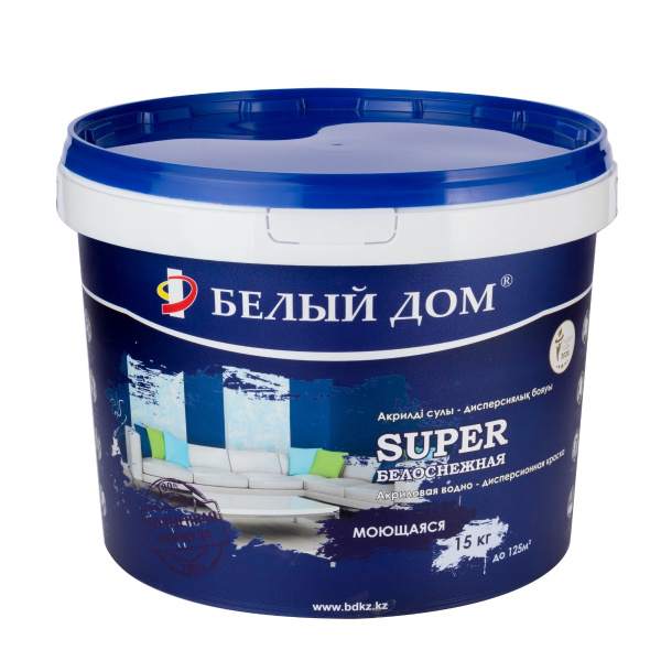 Краска акриловая моющаяся Белый Дом SUPER 15 кг Краска акриловая моющаяся Белый Дом SUPER 15 кг