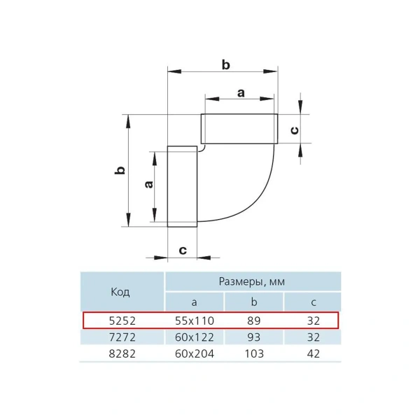 ZERNBERG 5252 Колено вертикальное 110 х 55 мм в упак.