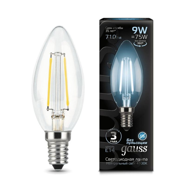 Лампа Gauss LED Filament Свеча 9W E14 710 lm 4100K  103801209