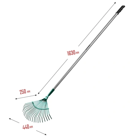 Грабли веерные GRINDA, PR-40 ALU, 440 х 250 х 1630 мм, 22 плоских зубца, алюминиевый черенок, PROLin