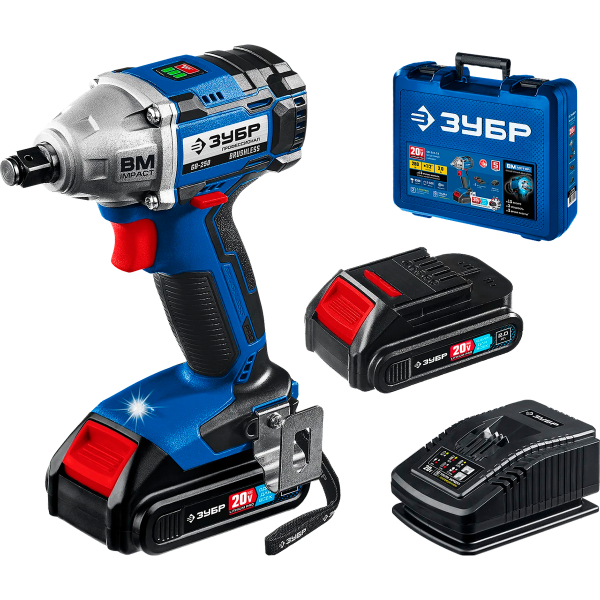 Гайковерт бесщеточный ЗУБР Профессионал Т7, 20 В, 280 Н·м, 2 АКБ (2 А·ч), кейс (GB-250-22)