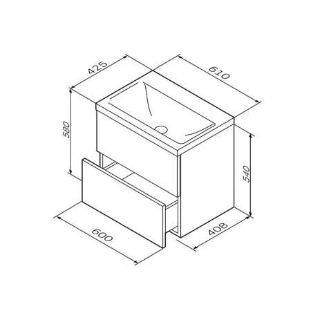 Тумба подвесная  под умыв. AM.PM GEM M90FHX06022GM 60 см, 2 ящика push-to-open, графит матовый