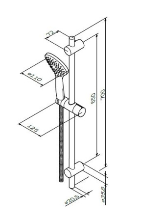 Душ.комплект АМ.РМ Gem F0190100: ручн.душ 3 ф-ции d 110 мм, штанга 700, шланг 1 750 мм, хром, шт.