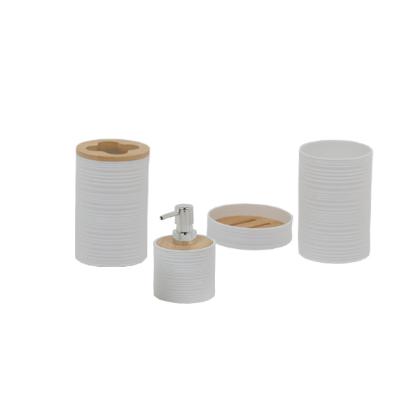 Набор для ванной комнаты 4 пр (дозатор+2 стакана+мыльница) Sanitary страйп дизайн 5003 белый