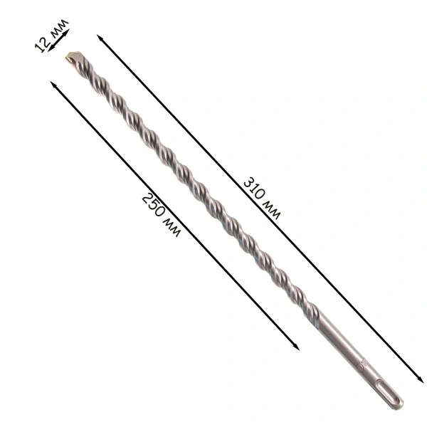 Бур по бетону, двойная спираль, Cobalt W-tip, 12x310 мм, SDS PLUS// Denzel