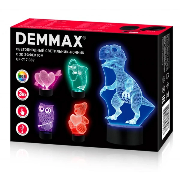 Ночник Demmax UF-717 С89 (Динозавр, 3Вт, RGB, USB) 15904 Ночник Demmax UF-717 С89 (Динозавр, 3Вт, RGB, USB) 15904