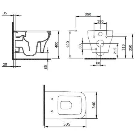 Унитаз BERGES подвесной STRATI 53,5 см , сиденье дюропласт Strati SO, микролифт быстросъем