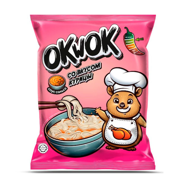 Лапша OkWok быстрого приготовления со вкусом курицы с соусом сальса 100гр Р2008