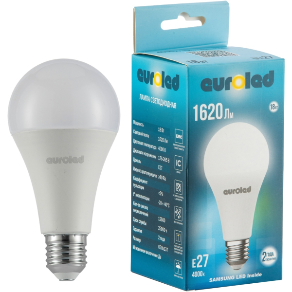 Лампа светодиодная Euroled A70 18W 4000K Е27 матовая