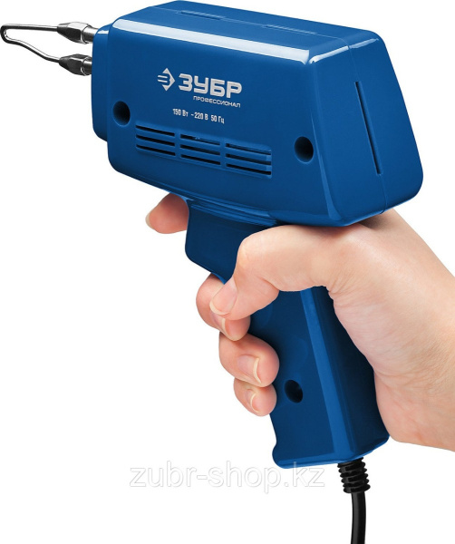 Паяльник импульсный ЗУБР "ПРОФЕССИОНАЛ" в наборе, 2 сменных жала, канифоль, припой, 150Вт