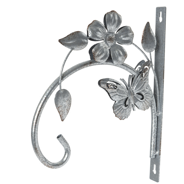 Кронштейн настенный для подвесных фонарей и кашпо 2х25х19,5 см., цвет серый, нагрузка до 2 кг. 89826