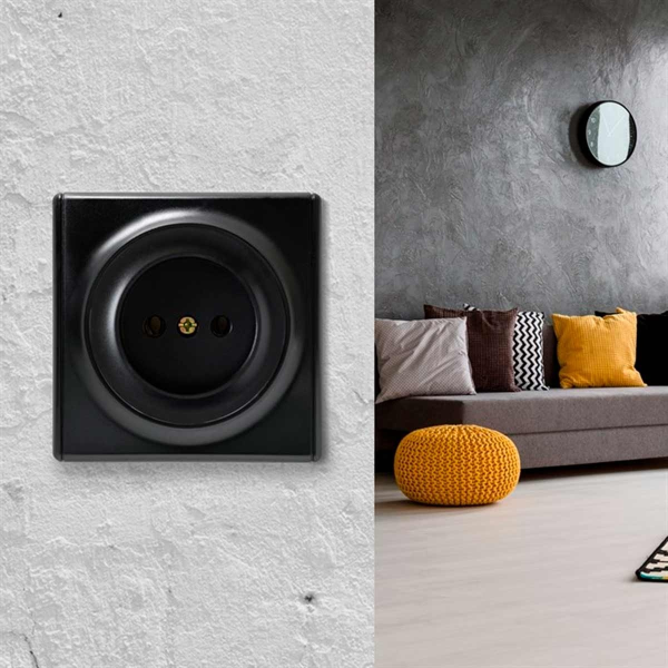 Розетка без заземления, винтовые контакты, цвет чёрный (серия Florence)