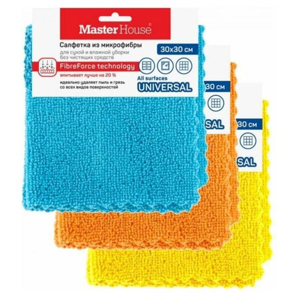Салфетка для уборки Master House ШВЕДСКАЯ МАРКА микрофибра 30х30см 3шт 60492