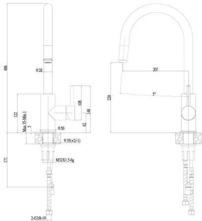 Смеситель д/к HAIBA HB71304-3 сталь