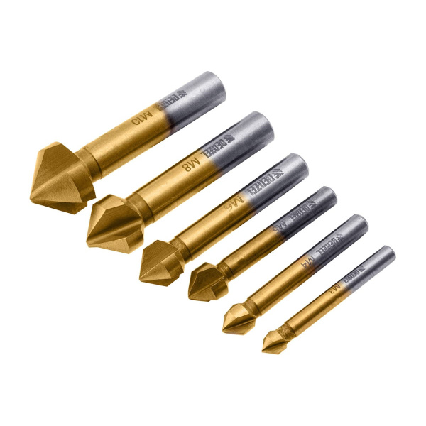 Набор зенковок, HSS, M3-M10, 6 шт, металл. кейс // Denzel