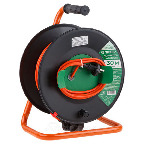 Удлинитель на катушке 30м (1 роз., 2,2кВт, б/з, ПВС 2х1,0) Юпитер