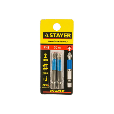 Биты STAYER тип хвостовика E 1/4 PH №2 50мм 2 шт