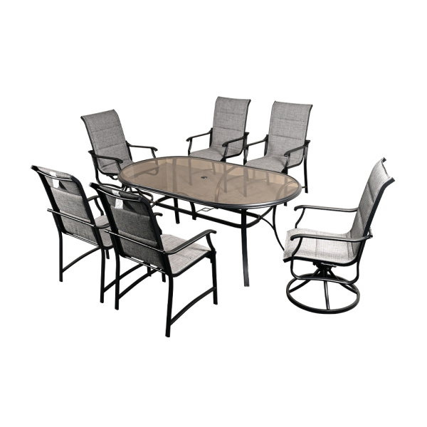 Набор мебели SUNRISE 2 вращающих кресла, 4 стула 70х60х108 см, стеклянный стол Ø182х1015х74 см