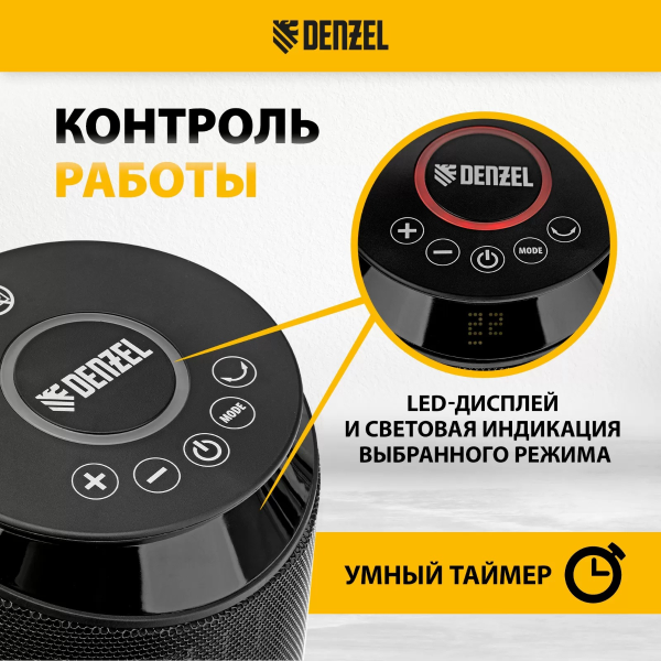 Тепловентилятор керамический DTFC-2000X, 2 кВт, wi-fi, пульт, динамик, вращение, 3 реж. // Denzel