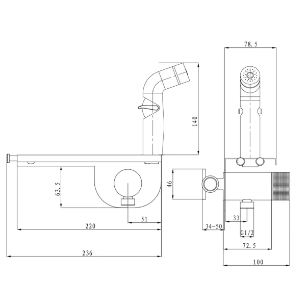 Гигиенический душ со смесителем, встраиваемый, черный ESKO Bangkok Black SMHBGB Гигиенический душ со смесителем, встраиваемый, черный ESKO Bangkok Black SMHBGB