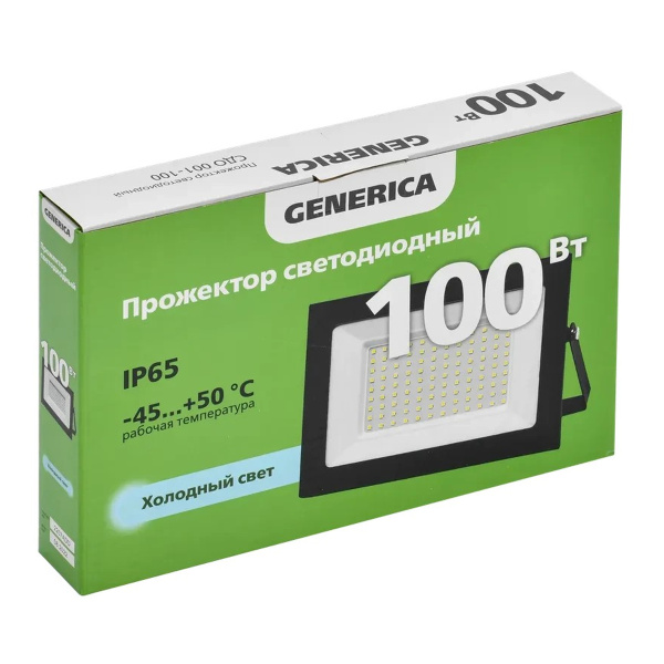 Прожектор СДО 001-100 6500К IP65 черный GENERICA LPDO501-100-65-K02-G