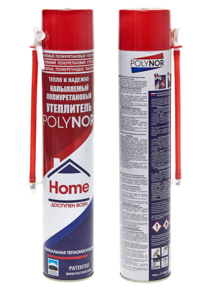POLYNOR НАПЫЛЯЕМЫЙ ПОЛИУРЕТАНОВЫЙ УТЕПЛИТЕЛЬ HOME БЫТОВОЙ,750мл.
