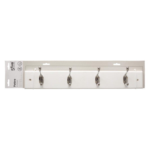 Вешалка настенная 5Five 4 крючка 42х7х9,3 см белая 151555A