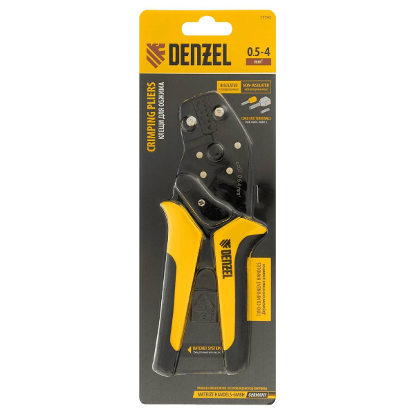 Клещи для обжима наконечников штыревых НШВ, НШВИ, НШВИ-2, 0,5-4 мм2// Denzel