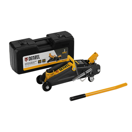 Домкрат гидравлический подкатной с фиксатором, 2 т, 130-330 мм, в кейсе// Denzel