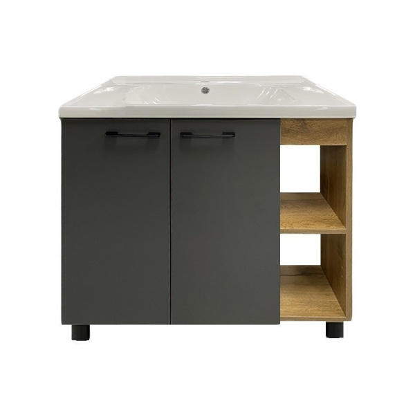 Тумба Neo У 80 напольная, 2 двери, 2 полки справа, дерево графит