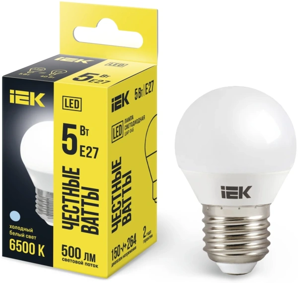Лампа светодиодная ECO G45 шар 5Вт 230В 6500К Е27 IEK LLE-G45-5-230-65-E27