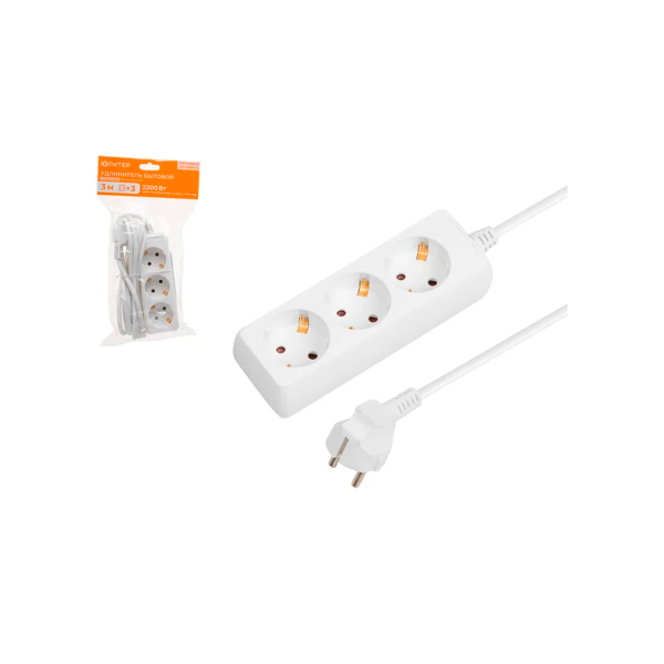 Удлинитель 3м (3 роз., 2,2кВт, с/з, ПВС 3х0,75) Юпитер, арт.JP8102-23