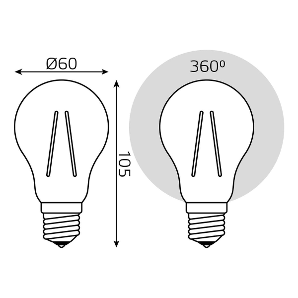 Лампа Gauss LED Filament А60 6W E27 600lm 2700K 102802106