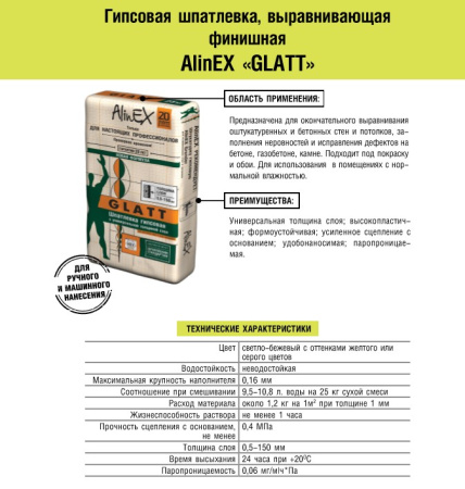 АlinEX шпатлевка Глатт (25кг)