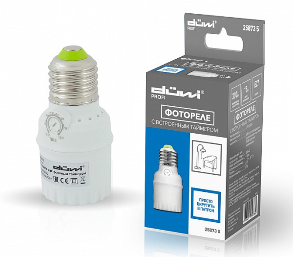 Фотореле Rev FR-04 патрон E27 со встроенным таймером отключения, 5-15Лк, 100Вт, düwi 25873 5