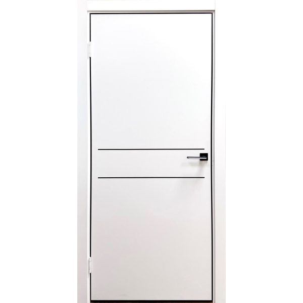 Дверное полотно Акцент 2 (белый матовый) 2,0*0,9, черн. ал.кромка с 4х + замок магнитный ДГ