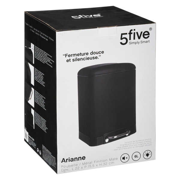Контейнер для мусора с педалью 5Five Ariane 6л черный 138059J