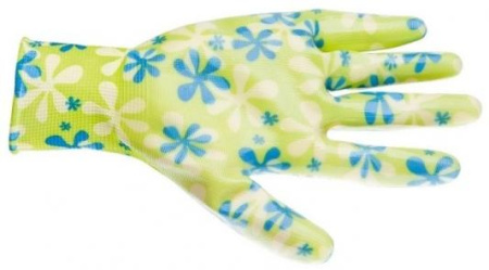 Перчатки садовые из полиэстера с нитрильным обливом, зеленые, S// Palisad