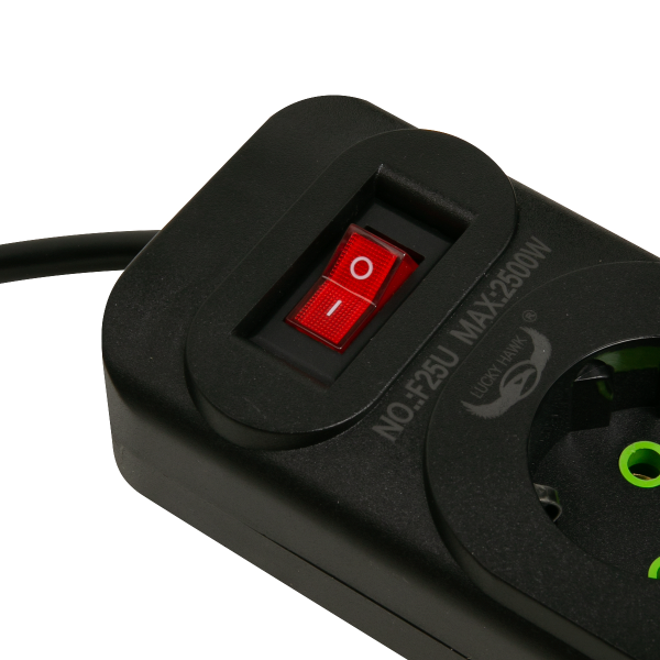 Удлинитель сетевой 2 м F25U 5 розеток,  3 usb разъема(черный)