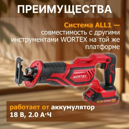 Пила сабельная аккумуляторная WORTEX CSR 1118 E в кор. ALL1 МЕГА АКЦИЯ 18В, 1 акк., 2 Ач, дер. 115 м